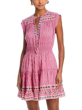 285$ Bell Aubry Fit & Flare Tiered Skirt Mini Dress Size L Bright Pink